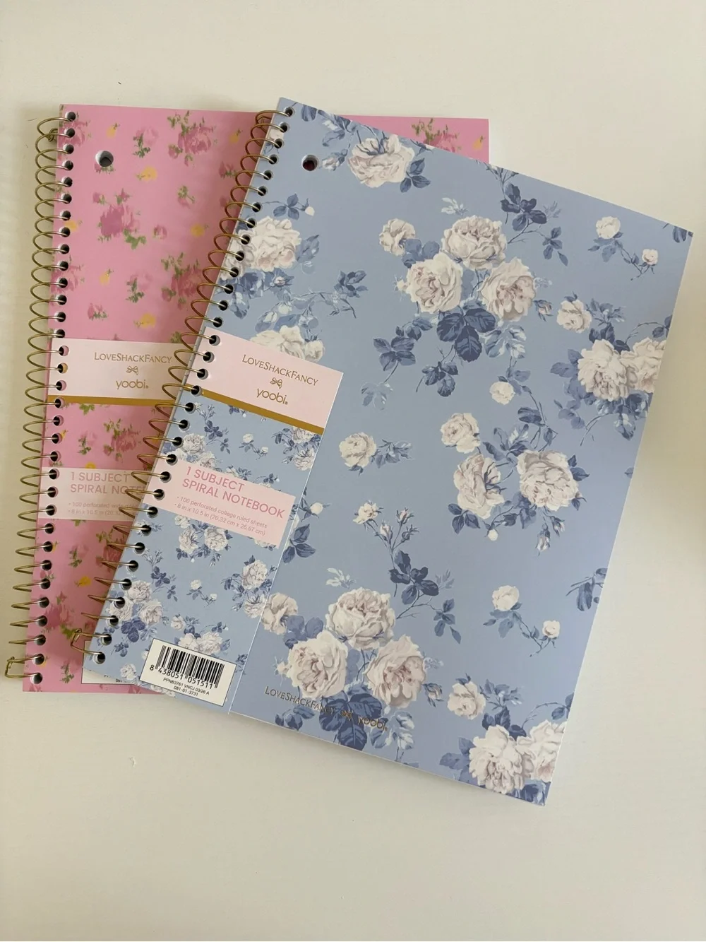 2 LoveShackFancy x Yoobi Floral Spiral Notebooks - Blue & Pink Covers